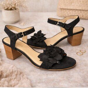 Talbots Suede Ankle Strap Heels Floral Accent Women’s Size 10